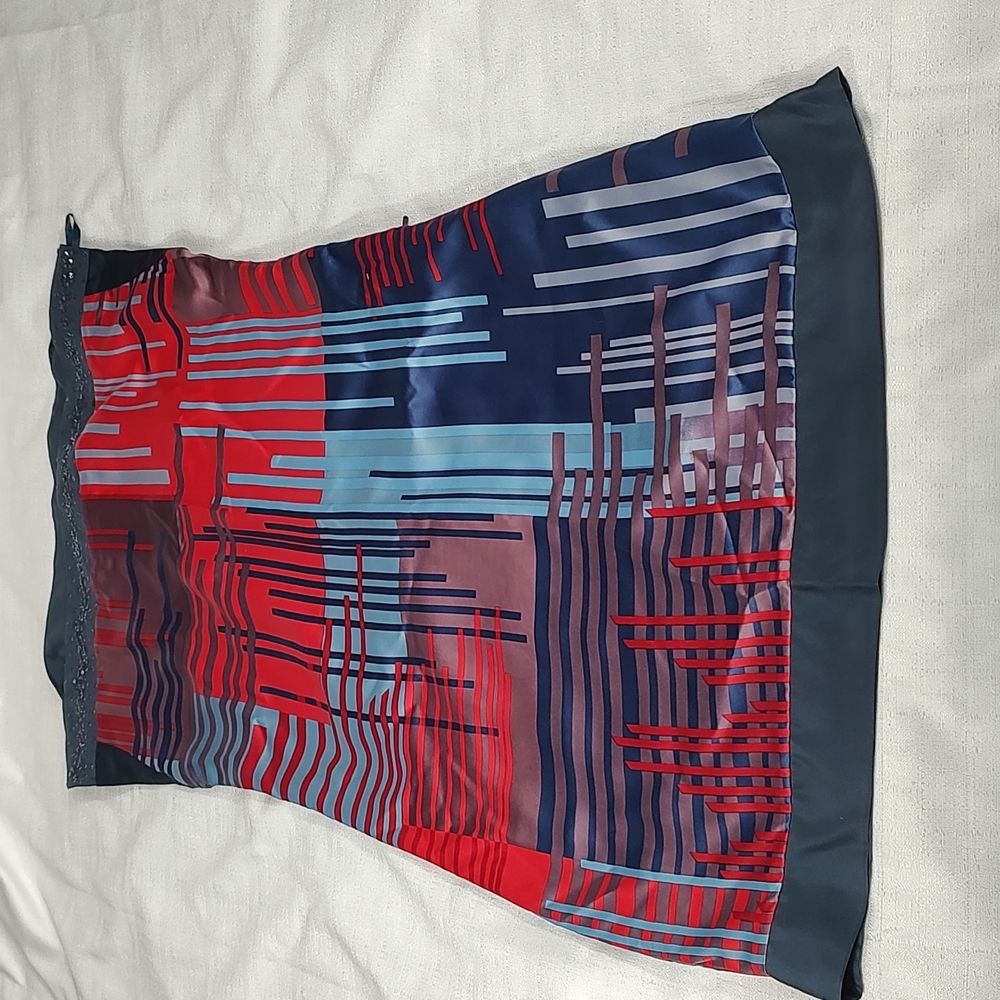 Max and Cleo Red Navy Blue Light Blue Dress with Lines Sleeveless Size 8